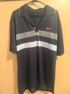 Men's Dunning Golf Navy Polo with Chevron Stripes and Lime Trim